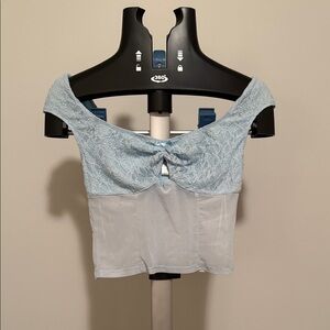 Bear Dance Light Blue Lace Crop Top